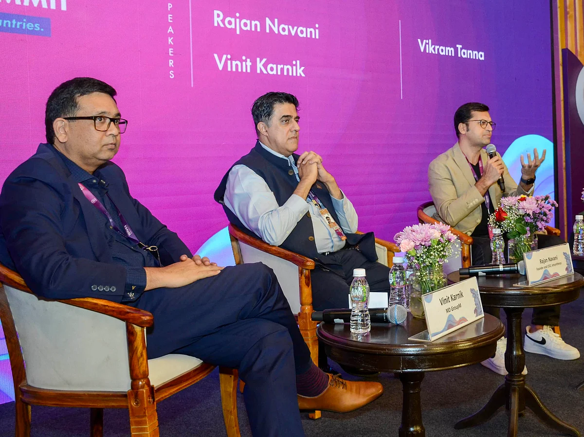 Vinit Karnik, MD of GroupM; Rajan Navani, founder and CEO of JetSynthesys; and Vikram Tanna, CEO of Eros Now. (left to right)
