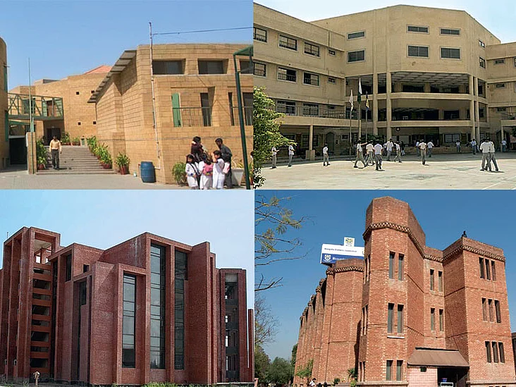 A class apart: (Clockwise from top left) Two Beaconhouse school campuses in Karachi; a campus in Islamabad; and the Beaconhouse National University in Lahore.
