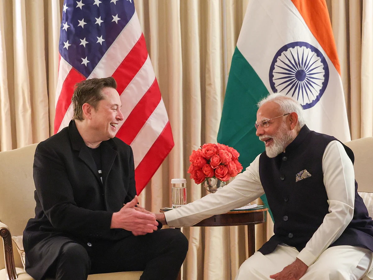 Tesla CEO Elon Musk (left) with Prime Minister Narendra Modi 