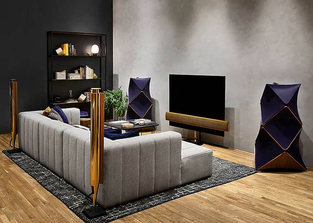 Bang & Olufsen's BeoLab 90 packs some serious punch, while the BeoLab 18 (in gold) can be used as a versatile pair of rear speakers.