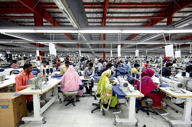 Workers in the Nishatabad factory making jeans.