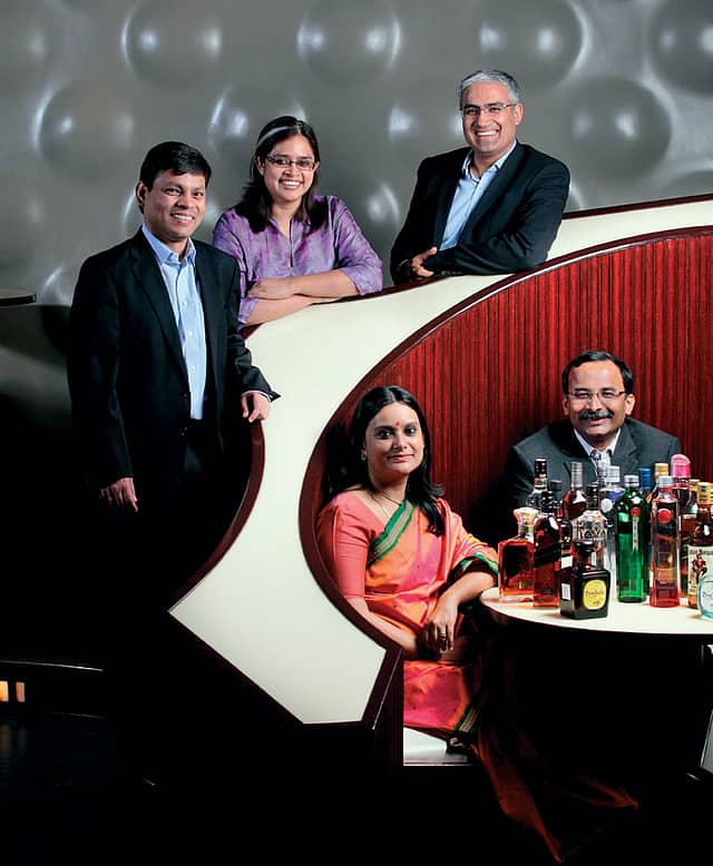 Diageo India’s A-team (standing from left) Devraj Doss, finance director, Mamta Sundara, legal director, Shivam Misra, commercial director, and (seated) Abanti Sankaranarayanan, deputy managing director, and Ramesh Krishnan, supply director.