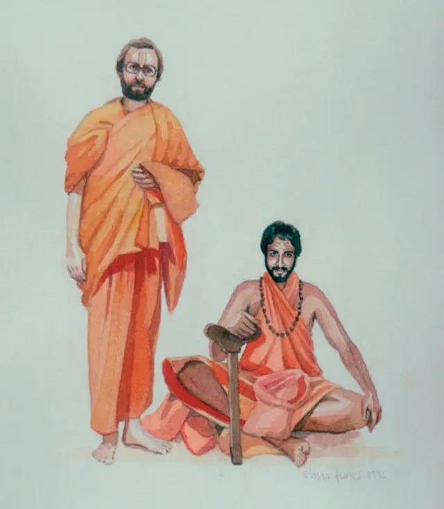 The painting depicting Nath and Wacziarg as ascetics by Olivia Fraser, artist and wife of author <br />
William Dalrymple.