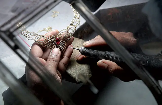 Jewellery being crafted at Gitanjali Gems’ Mumbai plant.