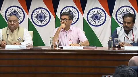 Foreign secretary Vikram Misri (centre) briefs the media after the Cabinet Committee on Security meeting following the terror attack in Pahalgam.