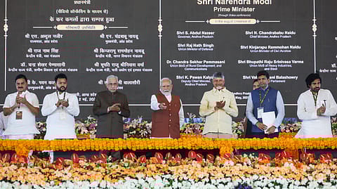 Prime Minister Narendra Modi says Amaravati will emerge as a futuristic urban centre, which will enhance the development trajectory of Andhra.