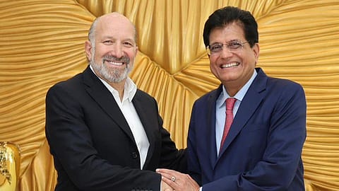Commerce minister Piyush Goyal (right) with US commerce secretary Howard Lutnick.