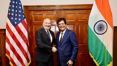 Commerce and industry minister Piyush Goyal (right) with US commerce secretary Howard Lutnick.