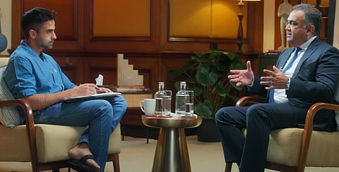 Zerodha's Nikhil Kamath (left) in conversation with YouTube CEO, Neal Mohan (right).