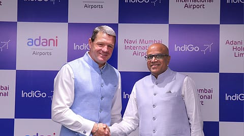 Pieter Elbers (left), CEO, IndiGo and Arun Bansal, CEO, Adani Airports Holding Ltd.