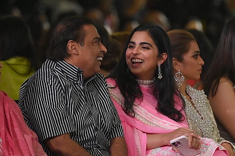 RIL Chairman Mukesh Ambani with his daughter Isha Ambani, Executive Director, Reliance Retail