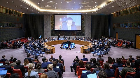 IAEA Director General
Rafael M Grossi addressing the
UN Security Council on Friday.