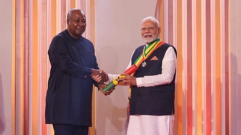 PM Modi dedicated Ghana's national honor to the friendship between the two nations, emphasising India's role in fostering global stability.