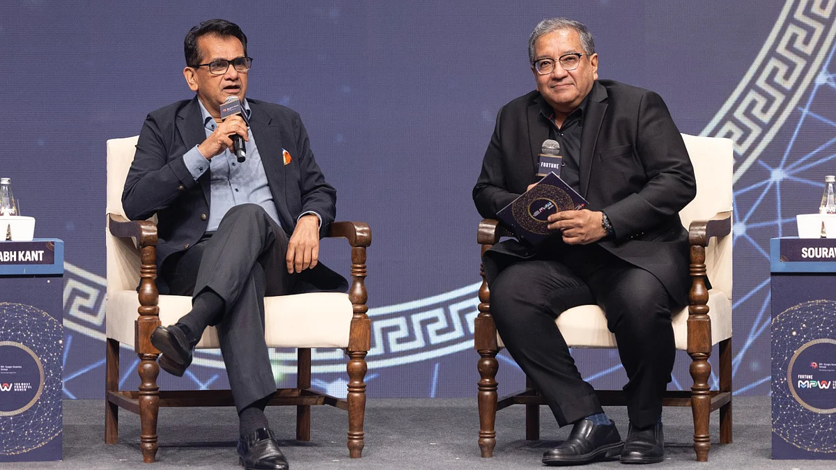 Former NITI Aayog CEO and India’s G20 Sherpa Amitabh Kant in conversation with Sourav Majumdar, Editor-in-Chief, Fortune India, during a fireside chat at Fortune India’s MPW 2025 event in Mumbai.