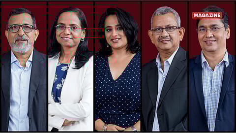 (From left) D.K. Joshi, 
Anubhuti Sahay, 
Madhavi Arora, 
Indranil Pan, and 
Sachchidanand 
Shukla.
