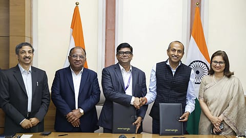 (From left to right) Rahul Bharti, Senior Executive Officer, Corporate Affairs, Sunil Kakkar, Director, Corporate Planning, Tapan Sahoo, Executive Officer, Digital Enterprise, Maruti Suzuki, with Sanjiv, Joint Secretary, DPIIT and Anjali Bansal, Independent Director, Maruti Suzuki at the MoU exchange.