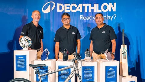 (L-R) Frederic Merlevede, Global Production Director, Sankar Chatterjee, CEO, Decathlon Sports India and Deepak D’Souza, India Production Director