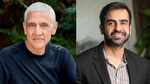 VC Vinod Khosla (Left); Zerodha's Nikhil Kamath (right)