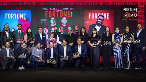The winners of this year’s 40Under40 list at the awards ceremony in Mumbai with Rajshree Birla, Sanjeev Mehta, Ashish Chauhan, and Sourav Majumdar.