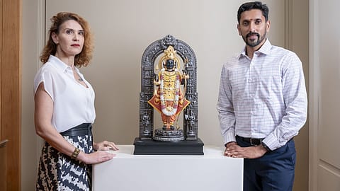 Nieves Contreras, Creative Director, Lladró and Dr Arun Yogiraj with Lord Ram's porcelain figurine.