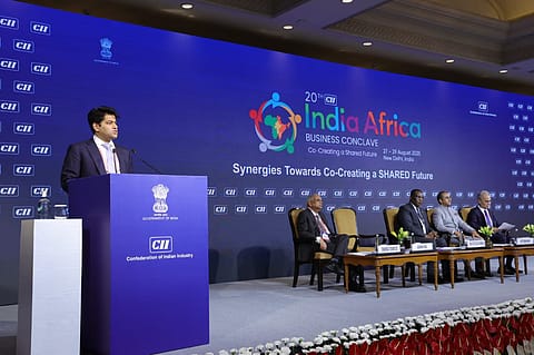 Sudarshan Venu, chairman, TVS Motor, speaking at the 20th CII India-Africa Business Conclave.