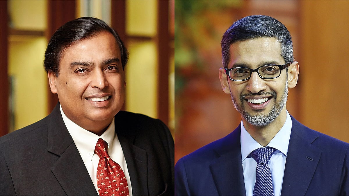 Mukesh Ambani (left); Sundar Pichai (right)