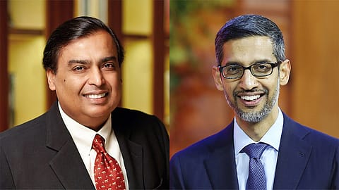 Mukesh Ambani (left); Sundar Pichai (right)