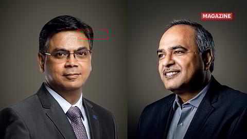 Girish Wagh (left), ED and head of CVs, Tata Motors; Shailesh Chandra, MD, Tata Motors Passenger Vehicles and Tata Passenger Electric Mobility.  