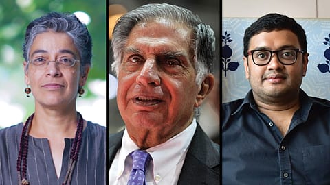L to R: Ireena Vittal, Ratan Tata, and Sriharsha Majety