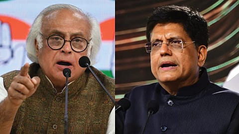 Congress leader Jairam Ramesh (L) and Union Commerce and Industry Minister Piyush Goyal.