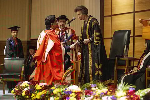 Kumar Mangalam Birla receiving the honorary doctor of science degree in Economics by Anne, Princess Royal, at the Senate House in London.