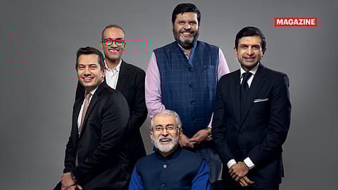 (Clockwise from top left): Rishi Shah, partner and economist, Grant Thornton Bharat; Prof. Gourav Vallabh, member, Economic Advisory Council to the Prime Minister; Vineet Agarwal, MD, Transport Corporation of India; Shardul Shroff, founder and executive chairman, Shardul Amarchand Mangaldas and Co, and Pranav Haldea, MD, PRIME Database Group.