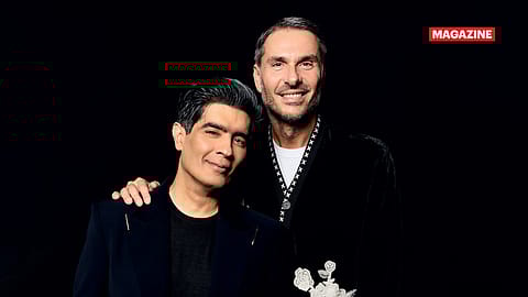 (From left) Fashion designer Manish Malhotra with Golden Goose CEO Silvio Campara in Mumbai.