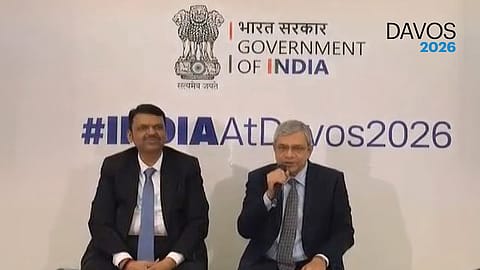 Union Minister Ashwini Vaishnaw and Maharashtra Chief Minister Devendra Fadnavis at WEF in Davos.