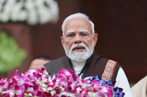 Prime Minister Narendra Modi addresses the media ahead of the Budget session in Parliament, on Thursday.