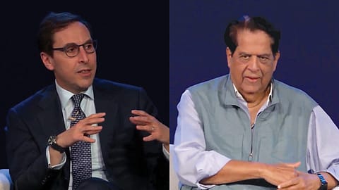 K.V. Kamath, Chairman of Jio Financial Services, (right) and Rob Goldstein, Chief Operating Officer of BlackRock.