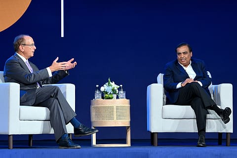 Mukesh Ambani (right), CMD, Reliance Industries and Larry Fink, Chairman and CEO, BlackRock.