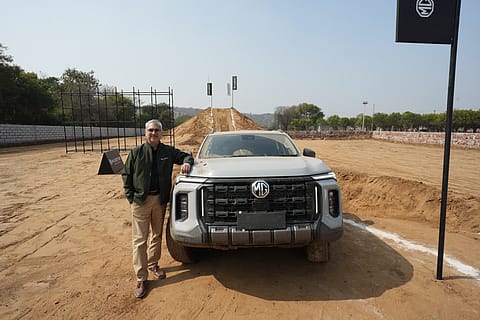 Anurag Mehrotra, MD, JSW MG Motor India with the recently-unveiled Majestor sUV