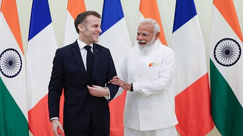 French President Emmanuel Macron and Prime Minister Narendra Modi 
