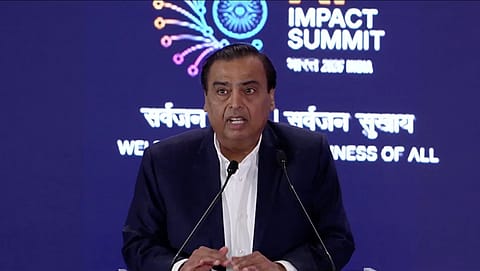 Reliance Industries Chairman Mukesh Ambani at the AI Impact Summit in New Delhi on Thursday.