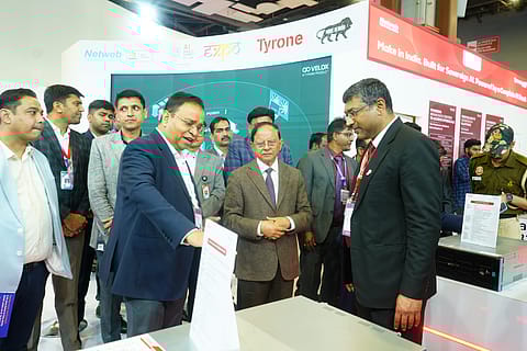 Sanjay Lodha, Managing Director and CEO, Netweb Technologies, showcasing products at AI Impact Summit 2026 