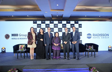 Management of MBD Group and Radisson Hotel Group at the partnership announcement event in India on Monday