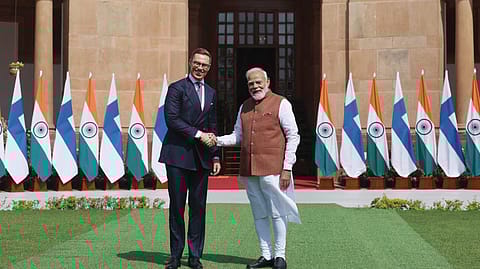 Prime Minister Narendra Modi held bilateral talks with Alexander Stubb, President of Finland, at Hyderabad House.