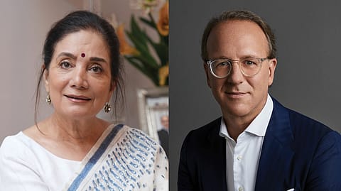 Estée Lauder first invested in Forest Essentials in 2008 and increased its stake to 49% in 2020. (L-R) Mira Kulkarni, Founder and Managing Director, Forest Essentials and Stéphane de La Faverie, President and Chief Executive Officer, The Estée Lauder Companies
