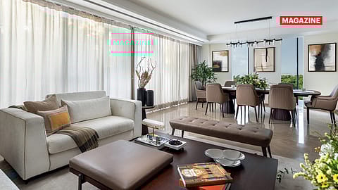 A living room inside an apartment at Trident Residences, right next to The Oberoi, New Delhi.