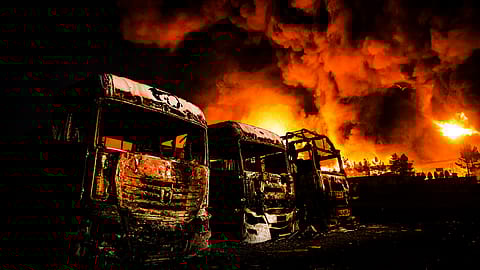 MARCH 8, TEHRAN: Fire breaks out in Shahran oil depot following US and Israeli attacks on Iran.