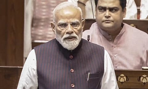Prime Minister Narendra Modi in the Rajya Sabha on Tuesday.