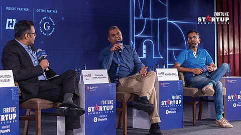 (From left) Ashutosh Kumar, Deputy Editor & Chief of Delhi Bureau, Fortune India; Chaitanya Ramalingegowda, Co-founder, Wakefit; and Ashish Goel, Founder, Optimist.