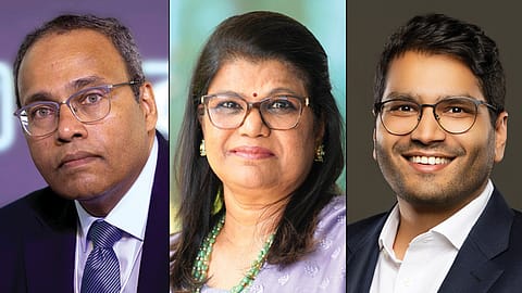 (From left) R. Mukundan, Suchitra K. Ella, and Shashwat Goenka.