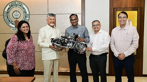 Andhra Pradesh Chief Minister N. Chandrababu Naidu with B. Govindarajan, Managing Director, Eicher Motors Ltd. and CEO, Royal Enfield
